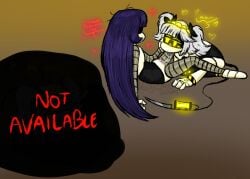 2girls cunnilingus dialogue doll_(murder_drones) eating_pussy female_only glitch_productions hearts j_(murder_drones) lesbian_sex murder_drones pussy pussy_juice robot robot_girl russian_text sansesdusty yuri