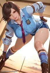 ai_generated alternate_version_at_source big_ass big_breasts big_butt brown_hair female hips_wider_than_shoulders hypet indoors kazama_asuka leaning_forward shiny shiny_skin short_hair simple_background steam steaming_body tagme tekken tekken_8 thick thick_ass thick_hips thick_legs thick_thighs thighs tomboy video_game_character wide_hips