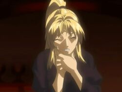 00s 1futa 2006 animated anime_screenshot bible_black bible_black_only blonde_hair erection female futa_sans_balls futanari high_ponytail large_penis long_hair neck_grab penis penis_growth ponytail pussy ritual robe saeki_kaori solo tagme