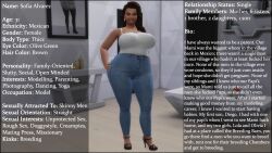 3d big_areola big_ass big_breasts brown_hair character_sheet chubby chubby_cheeks chubby_female curvy curvy_body curvy_female curvy_figure curvy_hips curvy_thighs english_subtitles english_text high_heels high_resolution mexican mexican_female original_character sim_doe sofia_alvarez_(sim_doe) text the_sims the_sims_4 thicc thicc_thighs thick thick_ass thick_butt thick_hips thick_legs thick_thighs