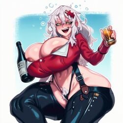 1girls 2d ai_generated alcohol areola areola_slip areolae ass big_ass big_breasts big_butt big_thighs black_panties blush bottle breasts bursting_breasts cleavage cup drunk drunk_bubble drunk_female female_pubic_hair foxes_inn goddess_of_victory:_nikke hair_ornament holding holding_cup huge_breasts large_ass large_breasts large_butt large_thighs long_hair looking_at_viewer massive_breasts messy_hair navel open_mouth panties pants pubic_hair pubic_hair_peek sharp_teeth smile solo squeans teeth thick_ass thick_butt thick_thighs thighhighs thighs underwear white_hair yellow_eyes yulha