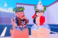 2girls 3d big_ass big_breasts donquiotedd female female_focus female_only glasses looking_at_viewer roblox roblox_avatar roblox_game roblox_high_school robloxian self_upload thick_ass thick_legs thick_thighs
