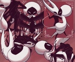 >_< aftercare animated anthro arthropod black_blood black_tentacles blood blush bodily_fluids closed_eyes colored_blood duo featureless_feet featureless_hands feet female female/female frame_by_frame gore heart_symbol hi_res hollow_knight:_silksong hollow_knight_(franchise) hornet_(hollow_knight) insects kneeling lace_(hollow_knight:_silksong) laugh mouthless mouthless_kiss multiple_poses ovipositor pose saliva saliva_string sewing sewing_needle splash team_cherry tentacle tentacle_hug thread unusual_blood unusual_bodily_fluids weaselpuss wound_penetration