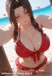 1boy 1girls aerith_gainsborough ahe_gao ai_generated ass bouncing_ass brown_hair closed_mouth female female_focus female_on_bikini final_fantasy final_fantasy_vii green_eyes hi_res horny klexyai light_skin low-angle_view outdoors penetration penis penis_in_pussy ponytail ribbon saliva sex slap square_enix standing_missionary standing_sex tongue_out uncensored watermark young younger_female