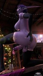 2026 3d condom cookie elf elf_ears futa_only futanari glowing_eyes meloriss night_elf pointed_ears purple_hair solo thigh_highs world_of_warcraft