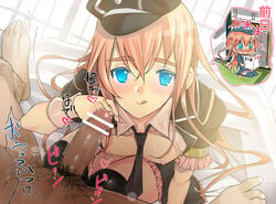 2boys :p black_legwear blue_eyes blush censored chibi coin_rand crossdressing erection femboy gay girly handjob hat male male_only multiple_boys necktie oral orange_hair original penis rand_(artist) skirt sweat thighhighs tongue tongue_out trap yaoi