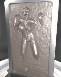 1girls 2017 3d 3d_(artwork) abs arms_up asfr breasts carbonite carbonite_freeze darkan-kana defeat defeated display displayed female female_only frozen humiliation large_breasts muscular muscular_female naked naked_female oc open_mouth orc orc_female original_character petrification slab solo statue stuck_in_wall tall_female trap