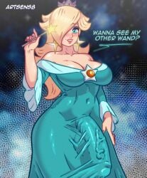 1futanari aqua_dress artist_name artsens8 bare_shoulders blonde_hair blue_dress blue_eyes blush breasts bulge cleavage clothing collarbone covered_navel covered_penis covered_testicles crown dress earrings english_text erection erection_under_clothes eyeshadow female futa_only futanari hair_over_one_eye holding holding_wand huge_cock intersex intersex_only jewelry large_breasts large_penis lips lipstick long_hair long_sleeves looking_at_viewer makeup mario_(series) nail_polish off-shoulder_dress off_shoulder one_eye_covered penis purple_nails rosalina rosalina_bulge_(meme) smile solo star_(symbol) star_earrings star_wand super_mario_galaxy testicles veins veiny_penis wand
