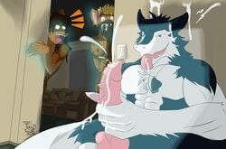 abs anthro cum cumming discordnight male male_only masturbation multiple_males muscles penis sergal solo_focus