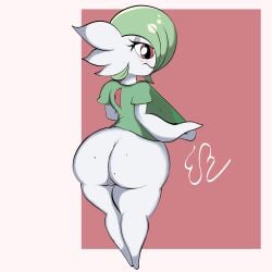 1:1 absurd_res anthro ass big_ass big_breasts big_butt breasts clothed clothing eddiebrije fat_ass female gardevoir generation_3_pokemon genitals hair hi_res huge_ass nintendo not_furry partially_clothed pokemon pokemon_(species) red_eyes simple_background smile solo translucent translucent_clothing vulva wide_hips