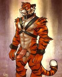 abs biceps bondage bound dwalker feline male male_only mammal muscles nipples pecs penis solo tiger