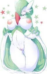 1girls anthro areola blush breasts closed_eyes female female_gardevoir female_only gardevoir hair navel nintendo nipples nude open_mouth pokemon pokemon_(species) pokemon_rse pussy solo standing star suddenhack thick_thighs video_games