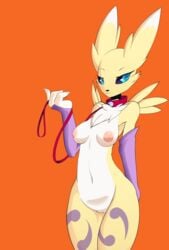 armwear bandai breasts canine collar digimon female fox fur furry furry_only leash mammal mintybit mostly_nude naked nude pussy renamon solo standing