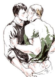 2boys attack_on_titan bertolt_hoover black_hair blonde_hair gay kissing male male/male male_only reiner_braun yaoi