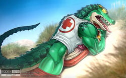 1boy anthro ass beach biceps clothed clothing crocodile cum cum_on_penis drooling erection eyewear glasses half-dressed league_of_legends lifeguard looking_at_viewer looking_back lying male male_only manly muscles on_front on_stomach open_mouth orgasm outdoors penis pool_party_renekton pool_party_series renekton saliva scalie sharp_teeth shirt shorts solo teeth thick_penis thick_thighs todex tongue tongue_out veiny veiny_penis video_games