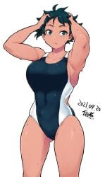 2d armpits arms_up athletic athletic_female black_hair breasts busty hourglass_figure makoto_(street_fighter) short_hair street_fighter street_fighter_iii street_fighter_iv tomboy tukudani wide_hips