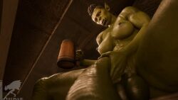 1futa 3d 3d_(artwork) 3d_animation big_penis black_hair braided_hair futa_focus futa_only futanari futanari_focus green_skin holding_mug holding_object holding_penis looking_down orc orc_futanari regina3d screenshot taker_pov tusks yellow_eyes