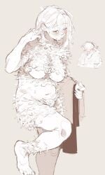 blush closed_eyes falin_touden feathers large_breasts nude_female plump