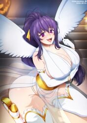 akeno_himejima alternate_costume angel angel_wings black_hair curvy curvy_female curvy_figure female_only halloween high_school_dxd kneeling large_breasts neocoill sfw_version skimpy_clothes