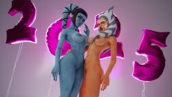 16:9 2024 2girls 3d 4k aayla_secura absurd_res ahsoka_tano alien areola balloon blue_body blue_eyes blue_skin breast_squish breasts breasts_frottage brown_eyes digital_media duo eyebrows eyelashes female female_only genitals hi_res holidays humanoid inflatable lekku_(anatomy) multiple_girls navel new_year new_year_2025 nipples nude orange_body orange_skin pussy squish star_wars tlittleginny togruta twi'lek widescreen