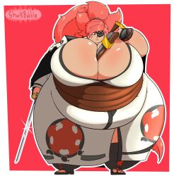 1girls alternate_body_type alternate_breast_size artist_name artist_signature ass baiken bbw belly belly_bigger_than_body big_ass big_belly big_breasts breasts breasts_bigger_than_head chubby chubby_female cleavage deep_cleavage expansion eyepatch fat fat_arms fat_ass fat_belly fat_female fat_fetish fat_thighs fat_woman female female_focus gigantic_breasts guilty_gear gun hi_res hips huge_belly hyper hyper_belly katana kimono long_hair looking_down massive_breasts morbidly_obese morbidly_obese_female overweigh pink_hair plump scars sharkbubble simple_background solo solo_female solo_focus ssbbw thick thick_thighs thighs voluptuous weapon weapons weight_gain wide wide_hips