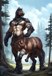 1boy 2024 abs ai_generated animal_genitalia animal_genitalia_on_humanoid animal_penis avaru balls bara big_penis body_hair brown_body brown_fur centaur equid equid_taur equine equine_genitalia equine_penis erection forest forest_background fur genitals hands_on_hips horse horse_penis horse_tail horsecock humanoid humanoid_taur male male_centaur male_focus male_only mammal mammal_taur masculine muscles muscular muscular_male nude_male penis precum precum_drip primal_wilds solo taur tribal vein veiny_penis