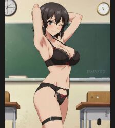 black_bra black_hair black_panties elna_stongs spairk1313