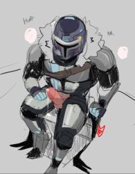 blush dripping_cum heavy_breathing male_focus male_only mandalorian mandalorian_armor matsuraoni moaning morning_wood