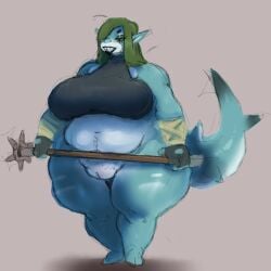 1girls alternate_version_at_source anthro ass ass_bigger_than_head big_ass big_breasts big_butt black_lipstick bottomless breasts breasts_bigger_than_head breastwizard bubble_butt chubby chubby_female clothing curvaceous curvy curvy_figure dat_ass dumptruck_ass female female_only fish fish_girl green_eyes green_hair grey_background hair_over_one_eye huge_ass huge_breasts lipstick long_hair mace mostly_nude shark shark_girl shark_tail sharp_teeth shaved_crotch shaved_pussy shortstack solo solo_female tagme tail thick_thighs voluptuous voluptuous_female weapon wide_hips