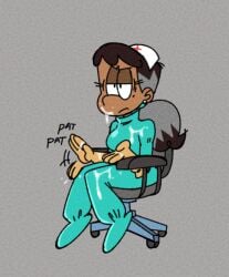 belle’s_grandma_(cashew_and_belle) cashew_and_belle cum_on_body cum_on_face fullhero gilf latex_gloves medical_scrubs office_chair patting_lap sitting_on_chair