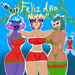 5girls big_ass big_breasts blox_fruits christmas christmas_clothing christmas_outfit elpixol female_only floating ibispaint new_year no_sex roblox spanish_text