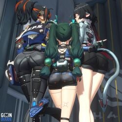 2024 3d 3d_(artwork) 3females 3girls absurd_res absurdres animal_humanoid ass back_view female female_only goonduude group hoyoverse humanoid jane_doe_(zenless_zone_zero) light-skinned_female light_skin mihoyo qingyi_(zenless_zone_zero) rear_view trio zenless_zone_zero zhu_yuan