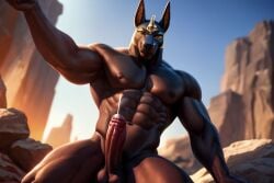 3d ai_generated anthro anubis balls cock cum grey male muscular naked nude shot solo tagme