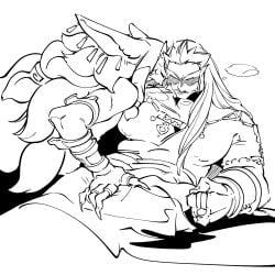 crotch_rub ganondorf ganondorf_(tears_of_the_kingdom) gay groping male male/male male_only rauru_(tears_of_the_kingdom) sub_ganondorf the_legend_of_zelda the_legend_of_zelda:_tears_of_the_kingdom tsunamio7