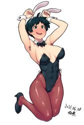 2d armpit_hair armpits black_hair bunny_ears bunnysuit busty capcom cleavage embarrassed female female_focus female_only hourglass_figure makoto_(street_fighter) pubes pubic_hair pubic_hair_peek short_hair street_fighter tagme tukudani wide_hips