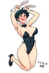 2d armpit_hair armpits black_hair bunny_ears bunnysuit busty capcom cleavage embarrassed female female_focus female_only hourglass_figure makoto_(street_fighter) pubes pubic_hair pubic_hair_peek short_hair street_fighter tagme tukudani wide_hips