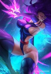 1girls araneesama athletic_female betsy_braddock fit_female huge_breasts leotard long_gloves long_hair marvel marvel_comics marvel_rivals mutant_(marvel) psylocke purple_hair thighhighs voluptuous x-men