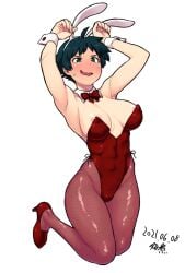 2d armpits black_hair blush bunny_ears bunnysuit busty capcom cleavage female female_focus female_only hourglass_figure makoto_(street_fighter) short_hair street_fighter tagme tsukudani_(coke-buta) wide_hips