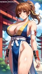 1girls ai_generated big_breasts brown_hair dans_ai dead_or_alive dead_or_alive_5 female japanese_clothes kasumi_(doa) long_hair ponytail