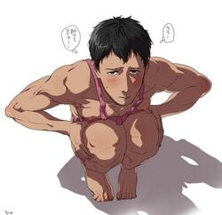 1boy apron attack_on_titan bertolt_hoover black_hair kais male male_nipples male_only shingeki_no_kyojin solo tagme