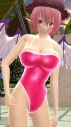 1girls 2023 3d avian_humanoid belly_button breasts cleavage clouds hat hati_yukkuri_mmd headwear hips jpeg kemonomimi light-skinned_female looking_at_viewer mmd mob_cap mystia_lorelei open_mouth outdoors pink_eyes pink_hair_female pink_swimsuit short_hair_female solo_female solo_focus sunset swimsuit touhou trees wings youkai