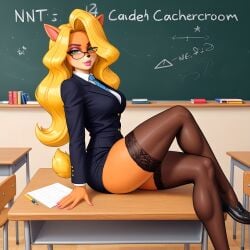 ai_generated bandicoot blonde_hair classroom crash_(series) deergirlfit legs nylons school_uniform tawna_bandicoot teacher