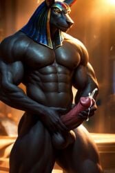 3d ai_generated anthro anubis balls cock cum grey male muscular naked nude shot solo tagme