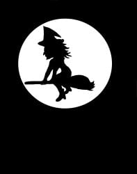 absurdres around black_hat broom dress halloween halloweenart happy_halloween hat highres holding holding_broom in long_hair magical_girl moon night non-web_source of riding spooynight the witch witch_hat with