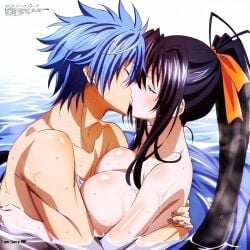 ai_generated akeno_himejima anime blue_hair blue_hair_male breast_press crossover crossover_pairing demon_girl dreson eye_closed fairy_tail goddess hair_ribbon handsome high_school_dxd high_school_student hug human intense jellal_fernandes jellal_kiss_akeno kissing long_hair long_hair_female love_making mage magical_girl novelai nude onsen orange_ribbon partially_submerged ponytail romantic_sex sex sexy voluptuous voluptuous_female