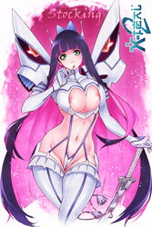 1girls areola bakuzan between_labia blue_hair boots bow breasts busty candy center_opening cleavage company_connection cosplay creator_connection cropped_legs gloves green_eyes hair_ornament hairbow hourglass_figure innie_pussy junketsu junketsu_(cosplay) katana kill_la_kill kiryuuin_satsuki_(cosplay) large_breasts lollipop long_hair looking_at_viewer multicolored_hair navel panty_&_stocking_with_garterbelt pink_hair sheath sheathed solo stocking_anarchy studio_trigger suspenders sword thigh_boots thighhighs trigger_(company) two_tone_hair very_long_hair voluptuous weapon x-teal