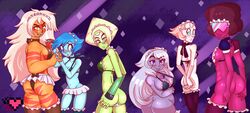 6girls amethyst_(steven_universe) ass cartoon_network female_only garnet_(steven_universe) gem_(species) gem_fusion jasper_(steven_universe) ladypixelheart lapis_lazuli_(steven_universe) limb_enhancers maid_outfit multiple_girls panties pearl_(steven_universe) peridot_(steven_universe) skirt smooth_skin steven_universe stocking thigh_highs undressing