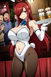 adorable ai_generated bar_room belly big_breasts bowtie bunny_ears bunny_girl bunnysuit club curvy_female erza_scarlet fairy_tail long_hair no_bra no_panties pantyhose public red_hair ribbon sexy_pose thick_thighs waitress