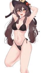 1girls artist_request ass bikini bikini_bottom bikini_bottom_only bikini_only bikini_top bikini_top_only brown_hair female female_only genshin_impact hat hat_only hu_tao_(genshin_impact) long_hair png solo solo_female solo_only wearing_hat