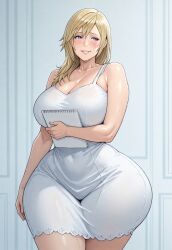 1girl ai_assisted ai_generated alternate_ass_size alternate_body_type alternate_breast_size big_breasts big_butt blonde_female blonde_hair blonde_hair_female blue_eyes blush blushing_female blushing_profusely civitai detailed_background dress exposed_breasts front_view hentai high_resolution highres holding_object hourglass_figure huge_breasts indoors kingdom_hearts light-skinned_female long_hair looking_away mature mature_female mature_woman namine nsfw parted_lips sketchbook slim_waist smile solo solo_female square_enix sweatdrop sweating thick_ass thick_thighs white_dress white_skin